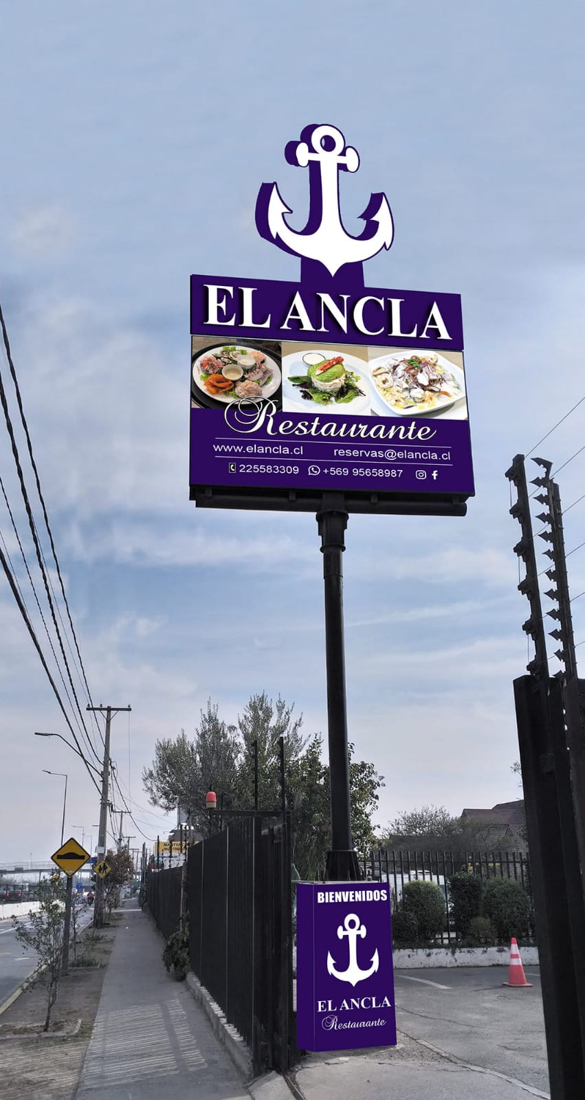 Tótem publicitario de gran altura fabricado para Restaurant El Ancla
